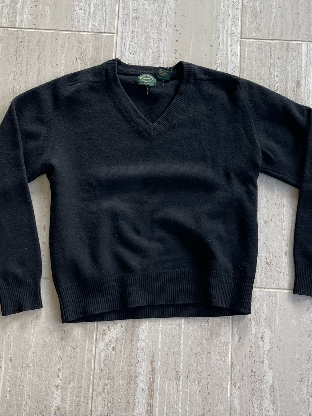 Saddles Vintage Lambswool V-Neck Sweater Mens Medium Black Pure Wool